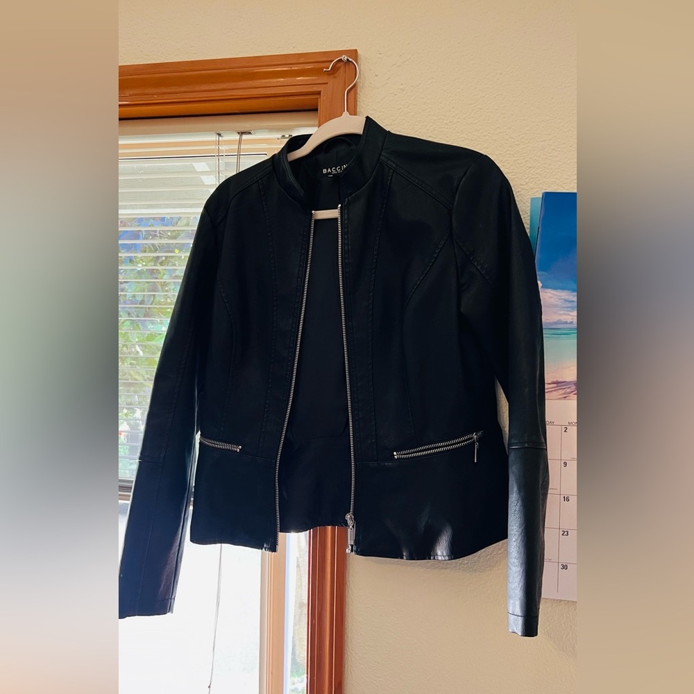 Baccini Black Faux Leather Jacket Size Small